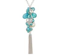 BULINLIN Long Silver Necklaces for Women Long chunky Pendant Necklace Sweater Chain Mothers Day Gifts Boho Costume Jewellery for Women(Sea green)