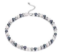 BULINLIN Pearl Beaded Choker Necklace for Women, 8mm/10mm Shell Pearls Costume Strand Necklace Fashion Jewellery Birthday Gift for Her（8mm Grey）