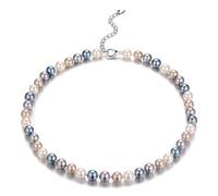 BULINLIN Pearl Beaded Choker Necklace for Women, 8mm/10mm Shell Pearls Costume Strand Necklace Fashion Jewellery Birthday Gift for Her（8mm Grey blue）