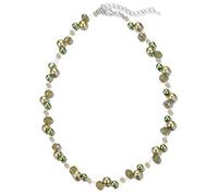 BULINLIN Short Beaded Pearl Necklace for Women, Silver Handmade Statement Necklace with Crystal Beads Fashion Jewellery Birthday Gifts for Her(Army Green)