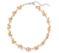 BULINLIN Short Beaded Pearl Necklace for Women, Silver Handmade Statement Necklace with Crystal Beads Fashion Jewellery Birthday Gifts for Her(Orange)