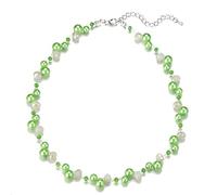 BULINLIN Short Beaded Pearl Necklace for Women, Silver Handmade Statement Necklace with Crystal Beads Fashion Jewellery Birthday Gifts for Her(fruit green)