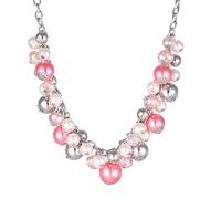 BULINLIN Short Beaded Pendant Chain Necklace Silver Costume Handmade Necklace with Crystal Pearl Beads Fashion Jewellery Gifts for Her (36-light pink)