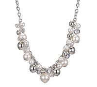 BULINLIN Short Beaded Pendant Chain Necklace Silver Costume Handmade Necklace with Crystal Pearl Beads Fashion Jewellery Gifts for Her(White)