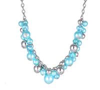 BULINLIN Short Beaded Pendant Chain Necklace Silver Costume Handmade Necklace with Crystal Pearl Beads Fashion Jewellery Gifts for Her (36-Turquoise)