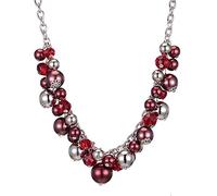 BULINLIN Short Beaded Pendant Chain Necklace Silver Costume Handmade Necklace with Crystal Pearl Beads Fashion Jewellery Gifts for Her(Red)