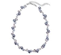 BULINLIN Silver Handmade Statement Necklace with Crystal Beads, Grey, Women's Fashion Jewellery, Short Beaded Pearl Necklace, Choker Necklace, Gift for Her