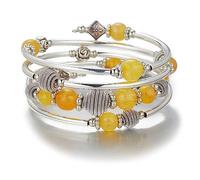 BULINLIN Turquoise Beaded Chakra Bangle Bracelet, Silver Layered Jewellery Wrap Bracelet with Natural Stone Birthday Gift for Women (Yellow)