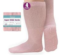 Bulinlulu - Extra Wide Socks for Swollen Feet 4 Pairs Hospital Grip Socks Bariatric Socks Diabetic Socks for Women Men 13-15 Pink Size