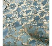 BULINO Silky Satin Brocade, Satin Brocade Fabric Silk Jacquard Crafts Elegant Blue Yellow Gradation Petal Beautiful Big Flower Overlap Pattern Embossed Gold Silk Cheongsam Dress Cloth 200X145cm