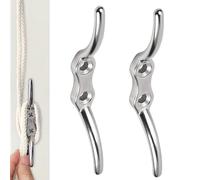 Bulivora 2PCS 113mm Silver Cleat Hooks - Heavy-Duty Stainless Steel Wall Hooks for Rope, Cable & Washing Lines, Rust-Resistant Mooring Cleats for Indoor/Outdoor Use