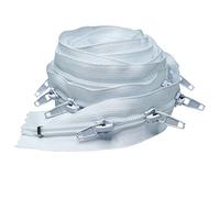 Bulk 5 Yards Long Zipper Roll for Sewing Coil Zippers by The Yard Bulk Continuous Zipper Roll for Sewing - Upholstery Zipper Chain with 15 Installed Sliders and Pull White Zipper.