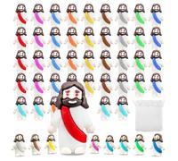 Bulk 50-Piece Mini Jesus Figurine Set, Multicolor Religious Souvenirs for Baptism Sunday School Gatherings, 10 Assorted Colors, Classic Style