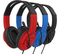 Bulk 6-Pack Headphones with Boom Microphone - Wired Over-Ear Headset with 3.5mm Plug for Classroom, School, Remote Learning, Office Use - Durable, Adjustable - Black, Red, Blue