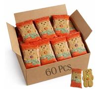 Bulk Buy Gingerbread Teddy Cookies Biscuits Individually Wrapped Bear-Shaped with Sugar Bean Decorations School Snacks, Kids Party Bags & Office Treats Christmas & On-the-Go Snacking (60Pcs)