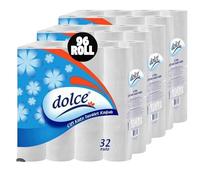 Bulk Buy Toilet Paper Dolce 2-Ply- Soft & Strong Bathroom Tissue Rolls Flushable, Biodegradable & Septic Safe Ultra Soft, Absorbent Toilet Roll Multipack for Commercial Use (3x32Rolls (96Roll))