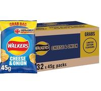 Bulk Cheese & Onion Crisps Multipack, 32 x 45 g Snack Packs, Giant Box of Individually Wrapped Potato Crisps for Lunchboxes, Parties and Sharing, Includes Birthday Card By Kavya Global