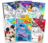 Bulk Disney Velvet Coloring Poster for Kids - Bundle with 6 Velvet Art Coloring Pages Featuring Mickey, Stitch, Spiderman, More Plus Markers, Stickers | Disney Fuzzy Velvet Coloring Sheet Pack