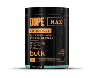 Bulk Dope Max Pre-Workout Powder | 563 g | 25 Servings | High Caffeine 200mg | 5g Beta Alanine | 3g Creatine | AAKG & Citrulline Blend | Vitamin B6 | Supports Focus, Power | Sour Apple