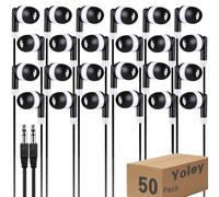 Bulk Earbud Headphones 50 Pack for School Classroom Kids, Wholeslae Wired Durable Earphones Class Set for Students Children Toddler Teens Boys Girls and Adult (Black, 50pcs)