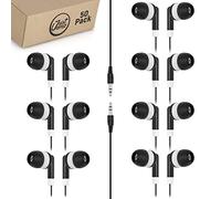 Bulk Earbuds 50x Pack | Basic Earbuds, Dot Headphones, Black in-Ear Earbuds, Disposable Headphones, 3.5 MM Audio Jack Stereo Earphones for Schools, Kids, Classrooms & Libraries