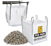 Bulk FIBC Jumbo Dumpy Bag, 1 Tonne, White, 85x85x85cm, with Lifting Loops, for Garden Waste, Sand, Aggregate and Construction (5 Pack)