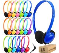 Bulk Headphones 25 Pack for Classroom School Kids, Wholesale Wired Adjustable Earphones Class Set for Children Toddler Teens Boys Girls and Adult 3.5mm Jack Multi Color (HY103,25 Mixed)