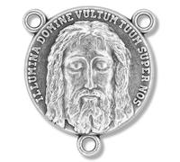 Bulk Pack of 10 - Holy Face of Jesus Silver Oxidized Rosary Centers/Pendant, 1 Inch Round Catholic Centerpiece Connector for DIY Rosary Making Supplies, Made in Italy, Silver, No Gemstone