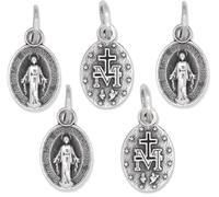 Bulk Pack of 5 - Mini Miraculous Medal Pendant for Charm Bracelet or Necklace -1/2" Silver Oxidize Small Miraculous Medals for Jewelry Making Catholic Made in Italy