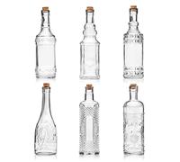 BULK PARADISE Assorted Clear Glass Bottles with Corks, 6 Pack, 2.5in X 9in, 16oz