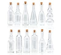 BULK PARADISE Small Mini Clear Vintage Glass Bottles with Corks, Mini Vases, Decorative, Potion, Assorted Design Set of 12 pcs, 4.6 Inch Tall (11.43cm), 1.4 Inch Wide (3.56cm)