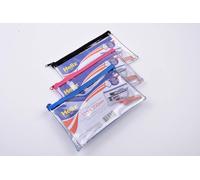 BULK PRICE 6 X Small Exam Style School Clear Pencil Case 200x125mm Asstd Colours