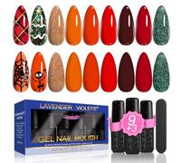 Bulk Secret Santa Gifts 13 Pcs Gel Nail Polish Modern Yellow Light 2 Dark Red Shine Golden Glittery Green Nail Art UV LED Base Coat,Matte n No Wipe Top Coat Nail File Manicure Starter Kit C684
