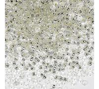Bulk Seed Beads 110 Grams About 3500pcs, 3mm 8/0 Glass Craft Beads for Making Earrings, Bracelets, Pendants, Waist Jewelry,DIY Handmade Seed Beads（Transparent Silver core）