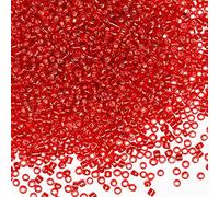 Bulk Seed Beads 110 Grams About 3500pcs, 3mm 8/0 Red Silver core Glass Craft Beads for Making Earrings, Bracelets, Pendants, Waist Jewelry,DIY Handmade Seed Beads（Red Silver core）