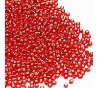 Bulk Seed Beads Red 200 Grams About 3380pcs, 4mm 6/0 Glass Craft Beads for Making Earrings, Bracelets, Pendants, Waist Jewelry,DIY Handmade Seed Beads（Red Silver Lined ）