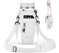 BULKITEM 30oz Water Bottle Carrier Bag with Phone Pocket for Cream Stanley 30 oz Tumbler with Handle, Cream Insulated Neoprene Cup Holder Pouch Strap for Stanley Cup Accessories