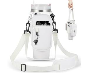 BULKITEM 30oz Water Bottle Carrier Bag with Phone Pocket for Cream Stanley 30 oz Tumbler with Handle, Cream Insulated Neoprene Cup Holder Pouch Strap for Stanley Cup Accessories