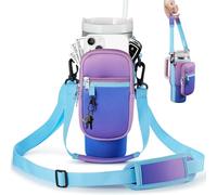 BULKITEM 30oz Water Bottle Carrier Bag with Phone Pocket for Pink Blue Gradient Stanley 30 oz Tumbler with Handle, Insulated Neoprene Cup Holder Pouch Strap for Valentines Stanley Cup Accessories