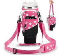 BULKITEM 30oz Water Bottle Carrier Bag with Phone Pocket for Pink Polka Dots Stanley 30 oz Tumbler with Handle, Insulated Neoprene Cup Holder Pouch Strap for Valentines Stanley Cup Accessories