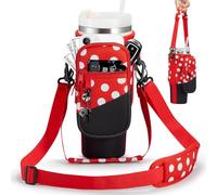 BULKITEM 30oz Water Bottle Carrier Bag with Phone Pocket for Red Polka Dot Stanley 30 oz Tumbler with Handle, Insulated Neoprene Cup Holder Pouch Strap for Valentines Stanley Cup Accessories