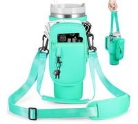BULKITEM 40oz Water Bottle Carrier Bag with Phone Pocket for Green Stanley 40 oz Tumbler with Handle, Green Insulated Neoprene Cup Holder Pouch Strap for Valentines Stanley Cup Accessories