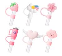 BULKITEM 6Pcs Pink Cue Straw Cover Cap for Stanley Cup 40 30oz Tumbler, 10mm Reusable Cute Drinking Straw Topper Accessories, Portable Protector Plugs Decorations Gifts for Party