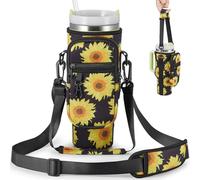 BULKITEM Sunflower Water Bottle Carrier Bag w/Phone Pocket for Stanley 30oz Tumbler with Handle, Sunflower Insulated Cup Holder Pouch for Stanley Cup Accessories, Sunflower Gifts for Women