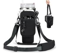 BULKITEM Water Bottle Carrier Bag with Phone Pocket for Black Stanley 40 oz Tumbler with Handle, Black Insulated Neoprene Cup Holder Pouch Strap for Valentines Stanley Cup Accessories