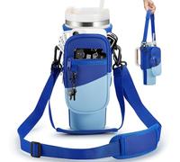 BULKITEM Water Bottle Carrier Bag with Phone Pocket for Gradient Blue Stanley 40 oz Tumbler with Handle, Insulated Neoprene Cup Holder Pouch Strap for Valentines Stanley Cup Accessories