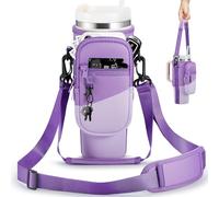 BULKITEM Water Bottle Carrier Bag with Phone Pocket for Gradient Purple Stanley 40 oz Tumbler with Handle, Insulated Neoprene Cup Holder Pouch Strap for Valentines Stanley Cup Accessories