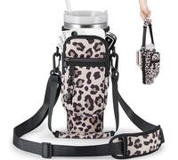 BULKITEM Water Bottle Carrier Bag with Phone Pocket for Leopard Stanley 30 oz Tumbler with Handle, Leopard Insulated Neoprene Cup Holder Pouch Strap for Stanley Cup Accessories