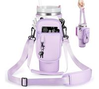 BULKITEM Water Bottle Carrier Bag with Phone Pocket for Purple Stanley 40 oz Tumbler with Handle, Purple Insulated Neoprene Cup Holder Pouch Strap for Stanley Cup Accessories