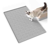 Bulkniu Large Silicone Cat Litter Mat: Easy to Clean Kitty Scratch Pad Soft and Waterproof Litter Box Trapping Mat (22"X34"- Grey)